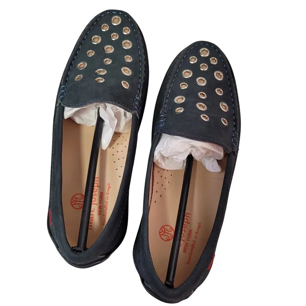 Marc Joseph NY Unisex-Child Navy Nobuck Mott St Grommet Detail Loafer Size 3